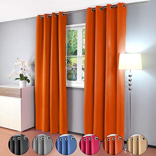 Gräfenstayn cortina térmica y opaca Alana, cortina con ojales, aprox. 135 x 245 cm, tela, naranja, 135 x 245