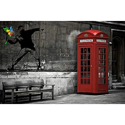 GREAT ART Mural de Pared – Banksy Love Is In The Air – Mural Estilo Urbano Londres Cabina telefónica Papel Tapiz de Flores Imagen Arte Imagen Tapiz y decoración (210 x 140 cm)