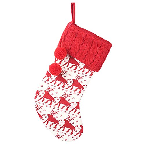 Heetey - Calcetines de Navidad con diseño de Alce Rojo y Blanco, Ideal como Bolsa de Regalo