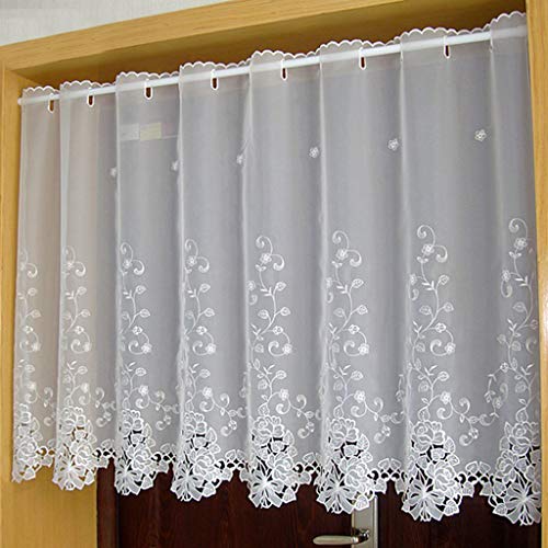 Heichkell – Visillo de Voile, Corto, Hueco, Bordado, Cortina, Cocina, Puerta, Corredor, Color Crema, Beige, HxB 75x150cm