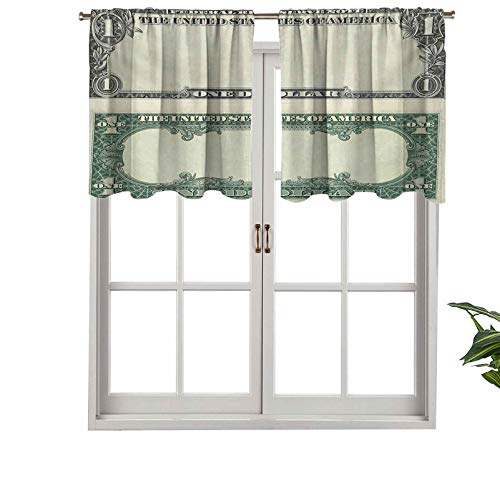Hiiiman Cenefas de cortina con bolsillo para barra, cortinas para ventana, diseño de billete de un dólar de la Reserva Federal Americana, juego de 1, 91,4 x 45,7 cm para ventana de cocina