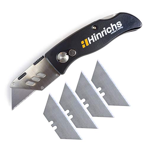 Hinrichs Cutter Profesional Plegable - Cuchillo Multiusos con 5 Cuchillas de Repuesto - Adecuado para Papel Pintado, Alfombras y Cartón