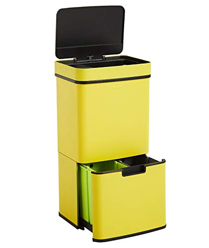 Homra Nexo Amarillo - Cubo de Basura y Reciclaje Grande con Sensor de 3 + 1 Compartimentos (82,5 x 42 x 31,5 cm) metalico en Acero Inoxidable, 72 litros