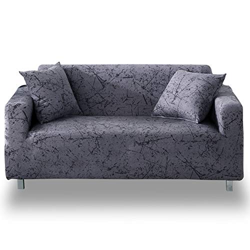 HOTNIU Stretch Funda de sofá 1-Piece Poliéster Spandex Tela Couch Cubierta para patrón #Mgrey 4 plazas