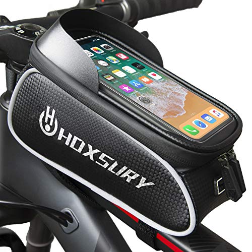 Hoxsury Bolsa para Cuadro de Bicicleta, Bolsa Impermeable para Manillar de Bici, Pantalla Táctil de TPU Sensible, Bolsa para Teléfono Móvil Compatible con Todos los Smartphone de Menos de 6.7 Pulgadas