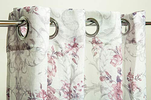 HTE Cortina con Estampada de Flores, Cortina Visillo Translucido Decorativo para Salón y Habitación, 1 Panel, 140x260cm (Rosa)