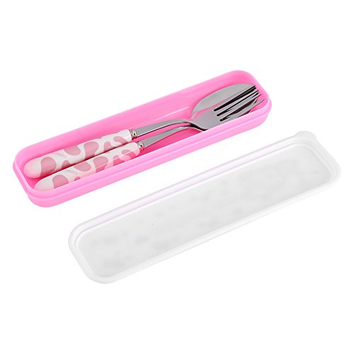 Huhushop - Cubertería infantil de acero inoxidable, tenedor, cuchara, cubiertos, vajilla y juego de utensilios con caja de regalo y pulido inoxidable (rosa)