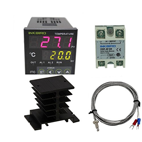 Inkbird PID Termostato Digital ITC-100VH 220v, Doble Relés Control de Temperatura Refrigeración y Calefacción+ K Sonda + 40DA SSR+ Radiador Negro
