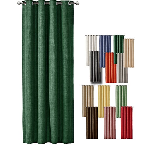 JEMIDI - Cortinas opacas de lino con ojales, 140 cm x 245 cm, poliéster, verde oscuro, 140cm x 245cm