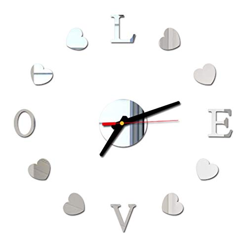 JPYZ 2 Piezas 3D DIY Reloj de Pared Silencioso Espejo de Acrílico sin Marco Efecto de Reloj de Pared Pegatina de Pared Decoración Ideal para la Casa Oficina Hotel Restaurante
