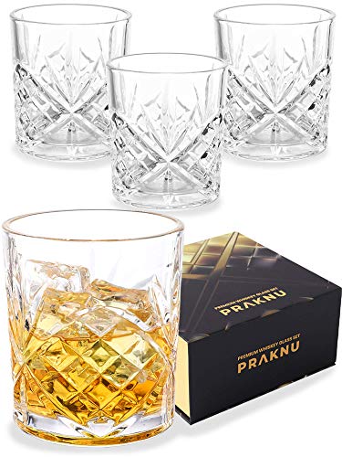 Juego de 4 Vasos de Whisky de Cristal de 300 ml - con Caja de Regalo - Vaso de Whiskey para Regalar