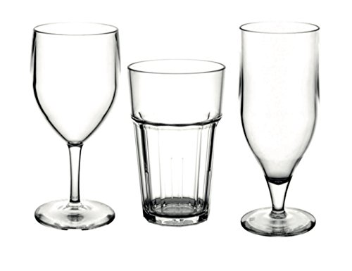 Juego de vasos irrompibles en policarbonato, juego de 24 vasos (6 vasos de vino, 6 vasos de cerveza, 12 vasos de refresco)