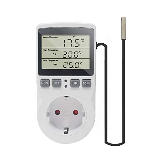 KETOTEK Digital Controlador de Temperatura Enchufe con Sonda 220V, Termostato Enchufe Calentamiento Enfriamiento para Incubadora Invernadero Acuario Reptil