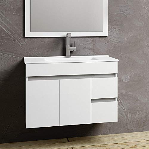 Kulldesign.com Conjunto de Muebles de baño suspendido 80 cm. Blanco Brillo.