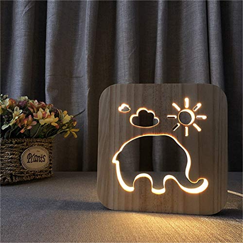 Lámpara de diseño de Elefante de Dibujos Animados Creativa de Madera de Alto Grabado luz de Noche luz de Poder decoración del hogar