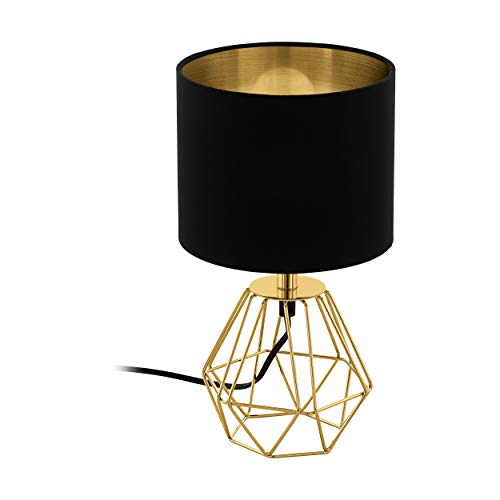 Lámpara de mesa EGLO CARLTON 2, lámpara de mesa vintage con 1 bombilla, lámpara de mesita de noche de acero y plástico, colores: dorado, negro, casquillo: E14, interruptor incluido