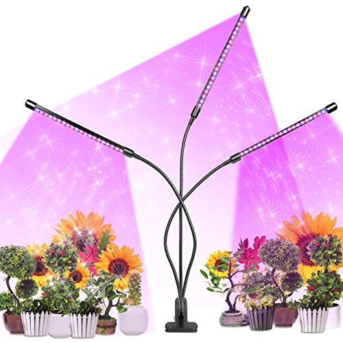 Lámpara de Planta, 3 Cabezales Lámpara de Crecimiento 30W 60 LED Lampara de Cultivo Grow Light Indoor Espectro Completo Interruptor Temporizador Auto 3/6/12H Regulable 360°5 Niveles Regulables