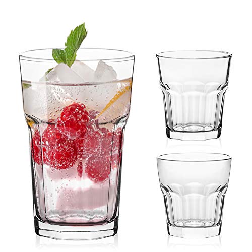 LAV Juego de 18 vasos para beber 3 tamaños diferentes 305 ml, 300 ml, 200 ml para bebidas, cócteles y postres