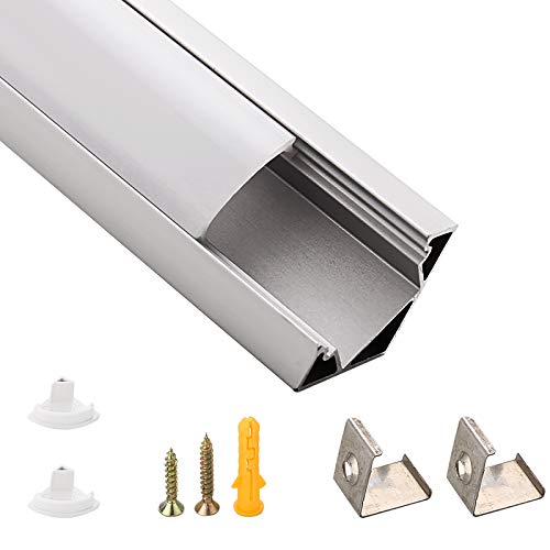 LED-Gigant - Perfil led de aluminio 1 m, 6 unidades, 45° V-form para tiras de LED de hasta 16.4mm, Modell CC-006A incluye cubiertas de color blanco lechoso, tapas de montaje)