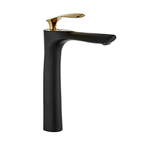 Leekayer Grifo para lavabo de baño con una sola manija, color dorado cromado y negro,latón Grifo