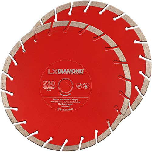 LXDIAMOND 2 discos de corte de diamante, 230 mm x 22,23 mm, profesional, para hormigón, piedra, ladrillo, hormigón lavado, para amoladora angular de 230 mm