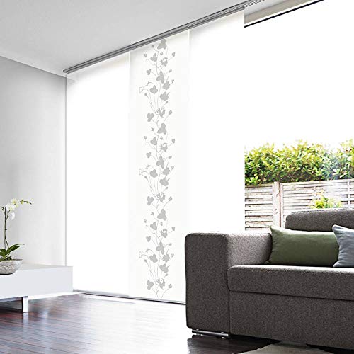 MADECOstore Panel japonés de Efecto Velo, Blanco con Motivos Florales, 45 x 260 cm (Ancho x Alto)