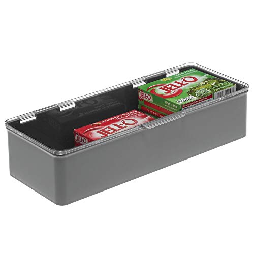 mDesign Cajón de plástico sin BPA – Caja con tapa de diseño apilable, ideal para organizar la cocina, la habitación infantil o el baño – Cajas de ordenación multiusos – gris pizarra y transparente