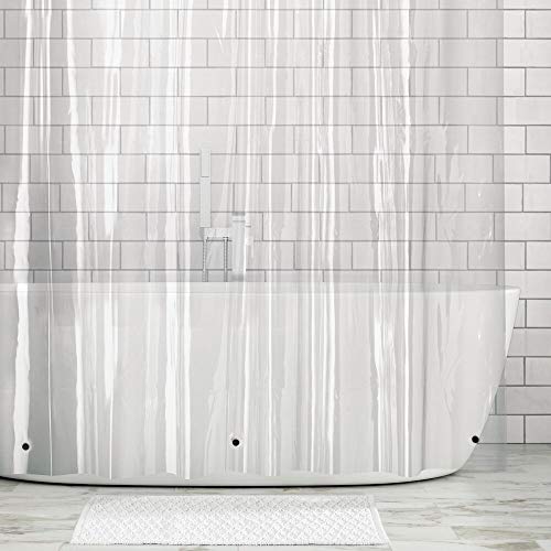 mDesign Cortina de baño Extra Larga – Cortinas de Ducha con 12 Ojales inoxidables para colocación Sencilla – Cortina de Ducha y bañera Impermeable – Transparente