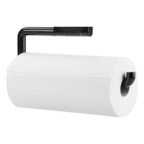 mDesign Portarrollos de papel de cocina fabricado en plástico resistente – Dispensador de papel de cocina para fijar a la pared – Soporte para rollo de papel de cocina – negro