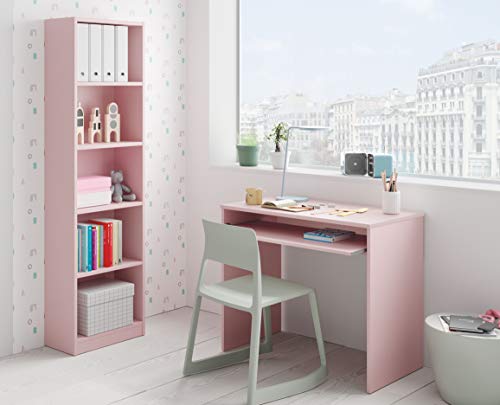 Miroytengo Pack Estudio Juvenil Infantil I-Joy Color Rosa habitación Dormitorio Estilo Moderno (Escritorio + estantería)