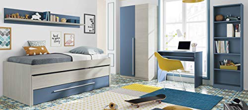 Miroytengo Pack mobiliario Dormitorio Juvenil Completo Color Azul habitación Infantil somieres incluidos (Cama + Estante + Armario + Mesa + estanteria)