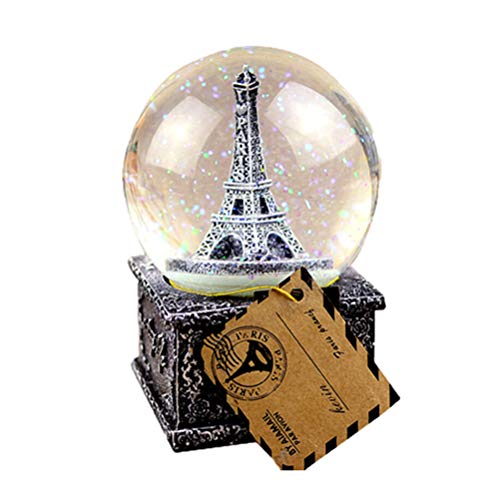 Mobestech - Caja de música con bola de cristal, diseño vintage de la Torre Eiffel, copo para niños, Navidad, Año Nuevo, regalo