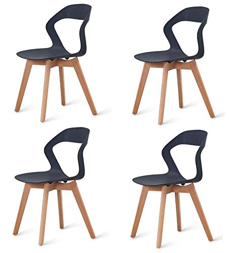 N/A conjunto de cuatro sillas modernas de plástico de estilo nórdico en una variedad de colores para uso en salones, comedores, oficinas, salas de reuniones y comedores (negro)