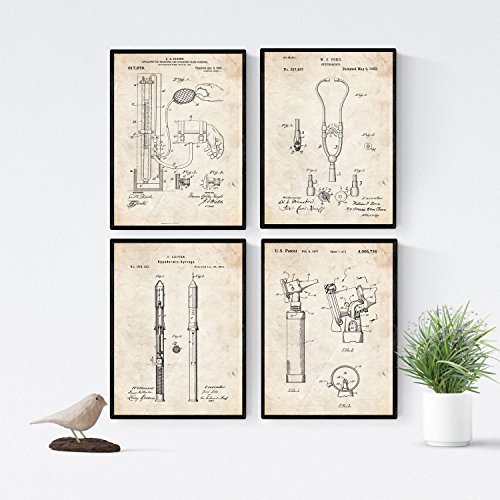 Nacnic Vintage - Pack de 4 Láminas con Patentes de Equipamiento Medico. Set de Posters con inventos y Patentes Antiguas. Elije el Color Que Más te guste. Impreso en Papel de 250 Gramos