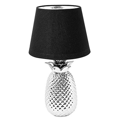 Navaris Lámpara de mesa con forma de piña - Iluminación con rosca E14 para mesita de noche con pantalla de tela - Decoración de sobremesa de 40 CM