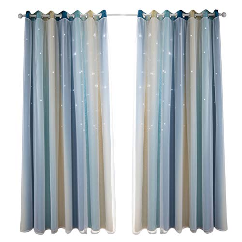 Nbrand - Cortinas opacas de doble capa con diseño de estrella, para niños, dormitorio, ventana en la casa, 200 x 100 cm, color azul
