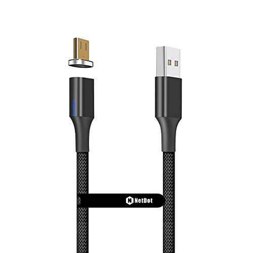 NetDot Gen10 Cable de Carga Magnético Rápida Trenzado de Nylon Micro USB con Lado LED Compatible con Dispositivo Android (1m/1 Paquete Negro)