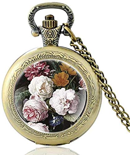 NONGYEYH co.,ltd Charm Pretty Flower Design Reloj de Bolsillo de Cuarzo Vintage Hombres Mujeres Collar Colgante Horas Reloj Regalos
