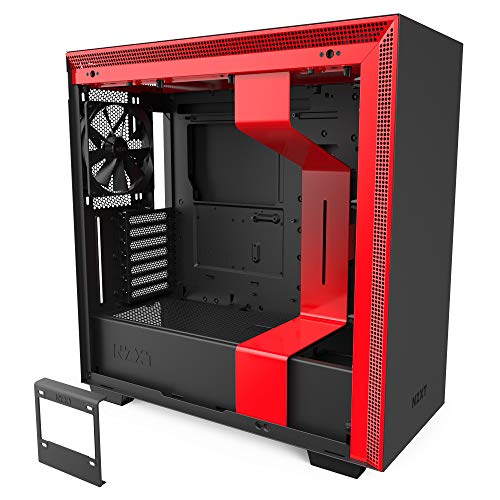 NZXT H710 - Caja PC Gaming Semitorre ATX - Panel frontal E/S Puerto USB de Tipo C - Panel Lateral de Cristal Templado de Apertura Rápida - Preparado para Refrigeración Líquida - Rojo/ Negro
