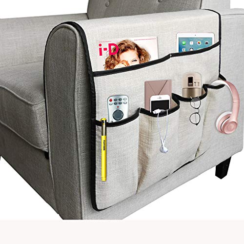 Organizador de sofá grande, soporte para mando a distancia de TV, bolsa de almacenamiento para reposabrazos de sofá antideslizante con 6 bolsillos, 19.7*35 inch