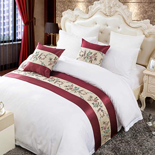 OSVINO Camino de cama clásico con bordado floral 100% poliéster, bufanda para dormitorio, hotel, rojo, Super King