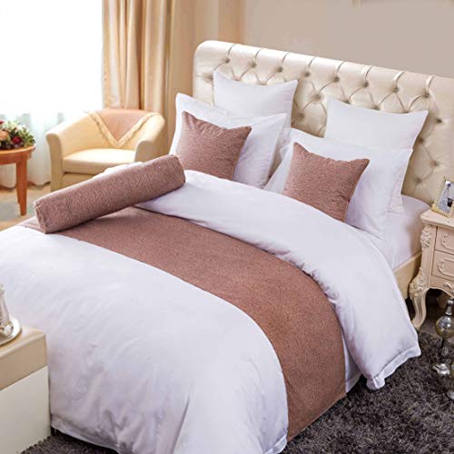 OSVINO - Camino de cama de poliéster y algodón, de color sólido, simple, para dormitorio, casa de invitados, cama, poliéster, marrón, doble/king