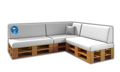 Pack Ahorro Conjunto 8 Cojines para Sofa de palets / europalet 3 Asientos + 3 Respaldos + Rinconera + Cojin | Desenfundable | Interior y Exterior | Color Blanco Nautico | 100% Impermeable