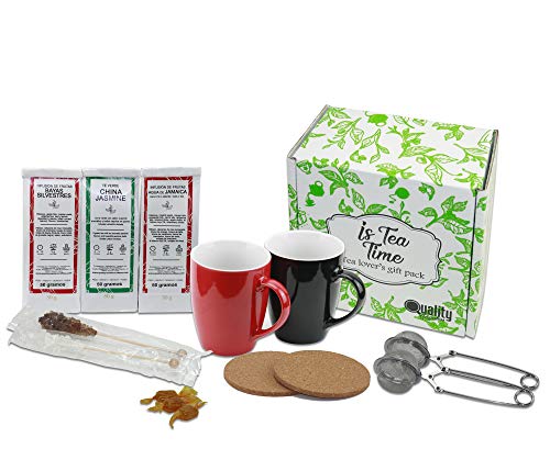 Pack Love Cup D (Is Tea Time) para Disfrutar y Regalar. Incluye: Infusiones (3x50 gramos), Tazas (2), Infusores (2), Posavasos de Corcho (2), Palitos de Azúcar (2)
