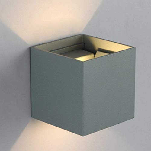 Patabit - Aplique de pared con forma de cubo LED para interior o exterior | lampara pared luces LED de pared interiores o exteriores | apliques pared dormitorio de metal (gris, 6W luz cálida 3000 K)