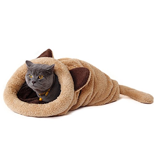PAWZ Road Gato Bolsa de Dormir Lana Suave Lavable Caliente Camas para Gatos Saco Snuggle Manta Estera para Gatito Perrito Amarillo