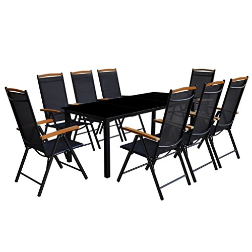 pedkit Comedor de jardín con sillas Plegables 9 Piezas Conjunto de Mesa sillas,Mesa Salón y Sillas,Muebles de Jardin Exterior Conjuntos Aluminio Negro