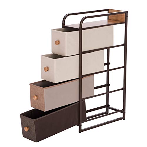 PROMECITY Cómoda de Tela Organizador de armarios con 4 cajones, Sistema de Almacenamiento Estrecho para el Dormitorio o el Pasillo