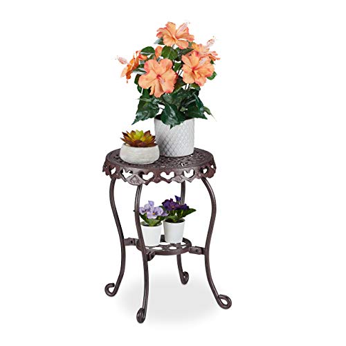 Relaxdays Taburete para Flores (Hierro Fundido, 41 x 36,5 cm), diseño Vintage, Color marrón, 1 Unidad