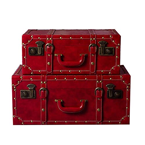 Retro maleta de viaje Dormitorio, salón y decoración de la boda del estilo chino boda Maleta grande Maleta roja, extra grandes baúles de juego de 2 cofres Caja de almacenamiento antiguo de la vendimia